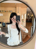 Sweet Set Knitted Shirt Short Coat Women Autumn Design Small Design Small Ribbon Ribbon Hanging