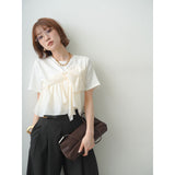 Multiplication Large Quantities Of High-End Women's Cotton Short-Sleeved Shirt Chic White-Collar Breathable Cotton Tops High-End Feel Top