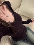 Pure-Want Sexy Lace Lace V Collar Bottom Shirt Women Autumn And Winter Thread De-Velvet Slim Slime Inside The Clothes