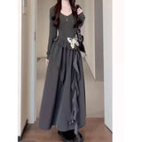 Large-Size French Small Black Dress Irregular Senior Sense Dress Women Autumn Fat MM Thin Sleeve Skirt