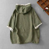 Real Shooting 26 Cotton Hooded Short-Sleeved Shirt Top Coat Large Size Women's Clothing Literature And Art Leisure Retro Relaxed Summer Women