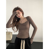 French Temperament Pure Style Collar Long-Sleeved T-Shirt Women's Autumn And Winter New Tight Body Slimming Bottom Shirt Top