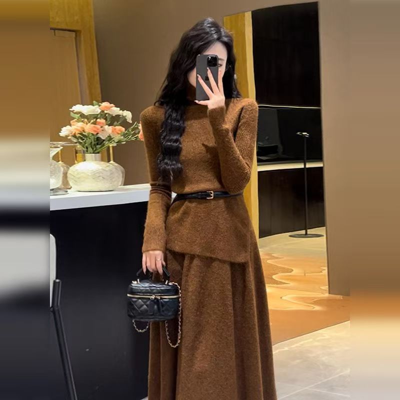 KANING Korean Knitwear Two Sets Of Atmosphere Feel Autumn And Winter New French High-End Sweater Half-Dress Skirt Set