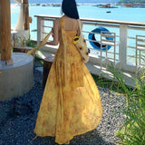 French Holiday Style Yellow Dizzling Fluttering With V-Neck Sling Dress High-End Women's Summer Show Back A Long Dress