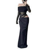 Lightly Familiar Sister Wind Shoulder Hollow Dress Girl Spring And Autumn Tight-Lender Hips Skirt Dress Dress Dress Dress Dress Dress Dress