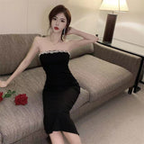 Hepburn Style Light Luxury French Word Out-To-Shoulder Sexy Hottie Dress Famous Year Dress Small Black Dress