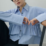 Multiplication Sea Freight Spring And Autumn New Stripe Recommended Collar Lace Skirt Stripe Classic Lining