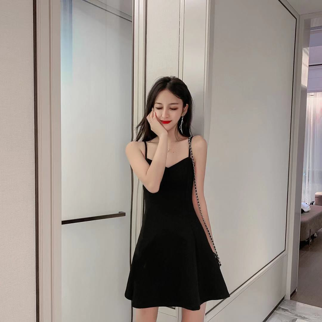Black Sexy Pure Lust Wind Hanging Dress Women Summer New Small Man Showing Thin Hepburn Style A Short Skirt