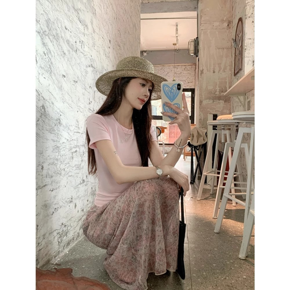 French Fragile Chiffon Half-Summer High-Rise Design Small Fishtail Dress