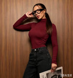 Women's New Pure-Color High-Necked Long-Sleeved Bottom T-Shirt Women's Spring And Autumn Slimming And Top-Up Women's T