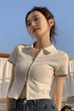 Fashion Babes Sexy Polo Collar Short-Sleeved T-Shirts In The Summer Design Sense Of Small Body Repair Short Cardigan Top