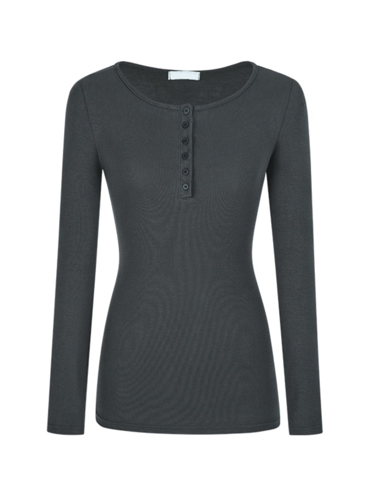 Spice Girls Button Slim Thin Long-Sleeved T-Shirted Women 2026 Spring And Autumn Simple Inside The Shoulder Student Top