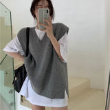KANING's New Autumn And Winter Korean Version Of The Loose V-Collar Knitted Vest Women Wear Sleeveless Sweater Vest Shoulders