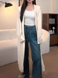 Kaning Lazy Hooded Long Knitted Cardigan 2026 New Women's Knee Sweater Long Coat Woman