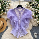 Cisematic Court Style High-Level Sleeveless Shirt Women's Summer Mesh Lace Yarn Light And Chic Top