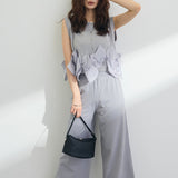 Real Shooting A Large Number Of Four Seasons Can Be Folded Can Wear A Single Female Striped Solid-Colored Bow Top + Women's Broad Pants
