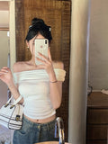 Ins Side-To-Shoulder Sexy Hot Girl Pure Desire To Collar Short-Sleeved T-Shirt Girl Summer Slimming Bottom Top Girl