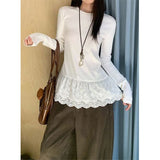 French Retro Lace Bottom-Up Women 2026 New T-Shirt Stacked Commuting Thin Sleeve Top