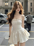 Double-Layered With White Square Tie Sling Folded Wood Ear Lace Dress Women's Pure Lusty Extravagant Sexy Dress