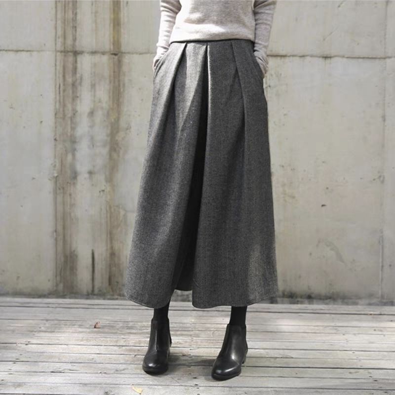2026 Autumn And Winter New Skirts Loose Broad Leg Pants Nine Trousers Hair, Tight Waist Wide Leg Pants