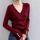 Kaning Port Wind Soft-Crysted Knitted Jersey 2026 Autumn And Winter New Solid Color V-Neck Thin Inside The Bottom Sweater