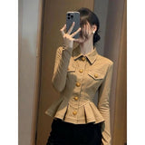 Early Autumn Is Very Good-Looking Blue Coat Female Fashionable Temperament Taut Tidly Taut Tidly Blouse