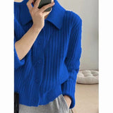 KANING Simple Little POLO Collar Knitted Cardigan 2026 Autumn New Korean Version Of The Simple Color Top