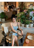 Blue Sling Babes Dress Women Summer New Tie Dyed Sexy Style Design Open Forked Ass Hips Long Skirt