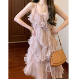 Temperament High-Grade Pressure Folding Heavy-Working Ponn Cake Sling Skirt Design Small Super-Looking Dress 26 Summer