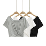 Beauty Talent Gray Kinky Design Slanted Shoulder Embody Short Sleeve T-Shirt Shorts Pure Hot Girl Top
