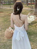 2025 New French First Love White Temperament V-Neck Beach Long Dress Pure Lust Wind Sling Dress Summer Women's Dress