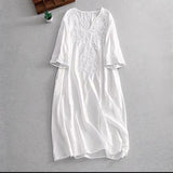 Temperament 2025 Embroidery Loose Summer New Skinny Cotton Dress White Dress Size Women's Clothing