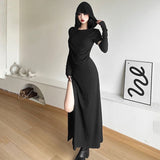 2025 Retro Wasteland Design Hooded Dress Teds Lavender Folds Slim High Open Hottie Dress
