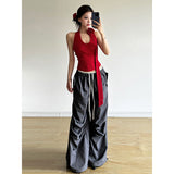 Fashion Magenta Red Sexy Hottie Hanging Neck Sleeveless Vest Women Autumn And Winter New Repair In A Niche Top