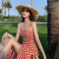 Small Man French Open Fork Thousand Bird Lattice Skirt 2025 Summer Temperament Light Style Dress Explosion