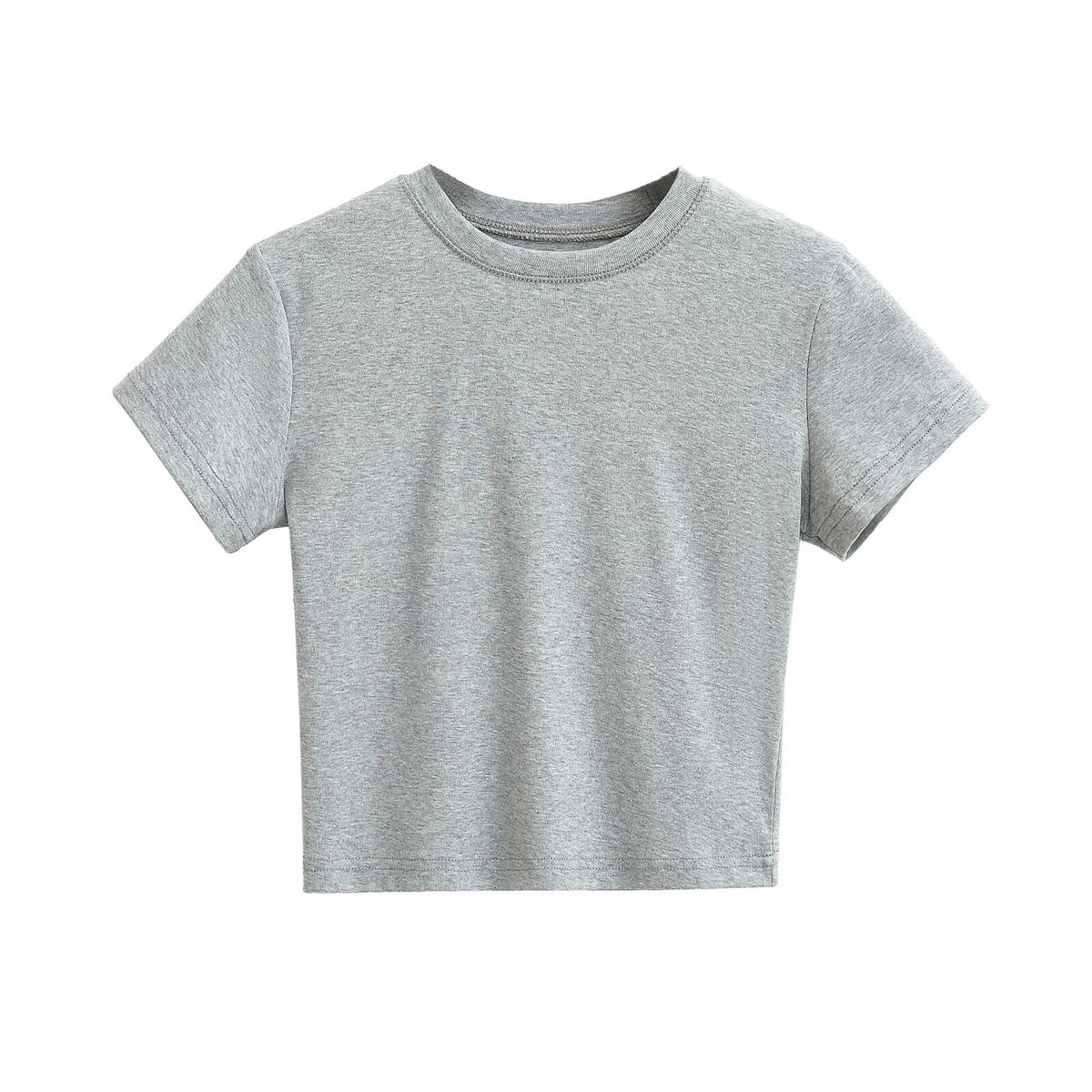 Vintage Summer Basic Short-Term Navel Collar Short-Sleeved T-Shirt Solid Elastic Bottom Top