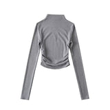 Autumn And Winter Plus Velvet Street Ins Hot Girl Solid Color Repair Small High-Neck Curved Long-Sleeved T-Shirt