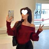 One Word Collar Languid Languid Niche Thin Sleeve Top Femininity Femininity Autumn Hannest Gentle Sweater Woman