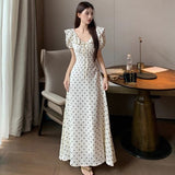 Lotus Leaf Bubble Sleeves Wave Point Dress Women's Summer 2026 New French Temperament Tourism Waist Long Skirt