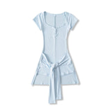 Hottie Sexy Deep V Girl Summer Slimming Waist Belt Short Dress