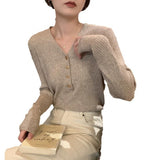 KANING French Simple Design Feel Solid Color Bottoming Knitted Women 2026 Autumn New V-Neck Sweater Bottom