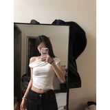Fashion Sexy Hottie Shoulderless Sleeveless Vest T-Shirt Girl Spring New Thin White Tight Body Clothes