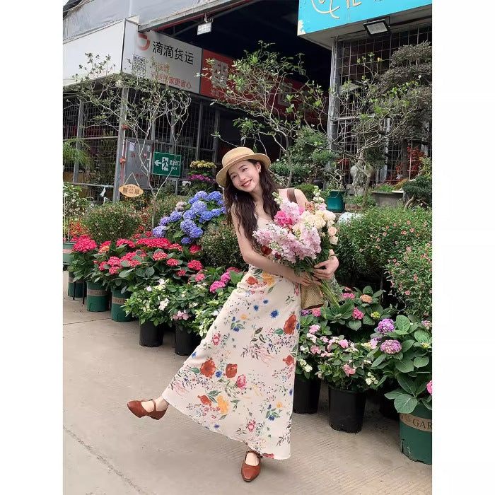 2025 New Tea Break French Broken Flowers With Joint Skirts Women's Summer Seaside Resort Beach Long Skirt