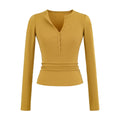 V-Neck Button Long-Sleeved T-Shirt V Collar Slimming Top New