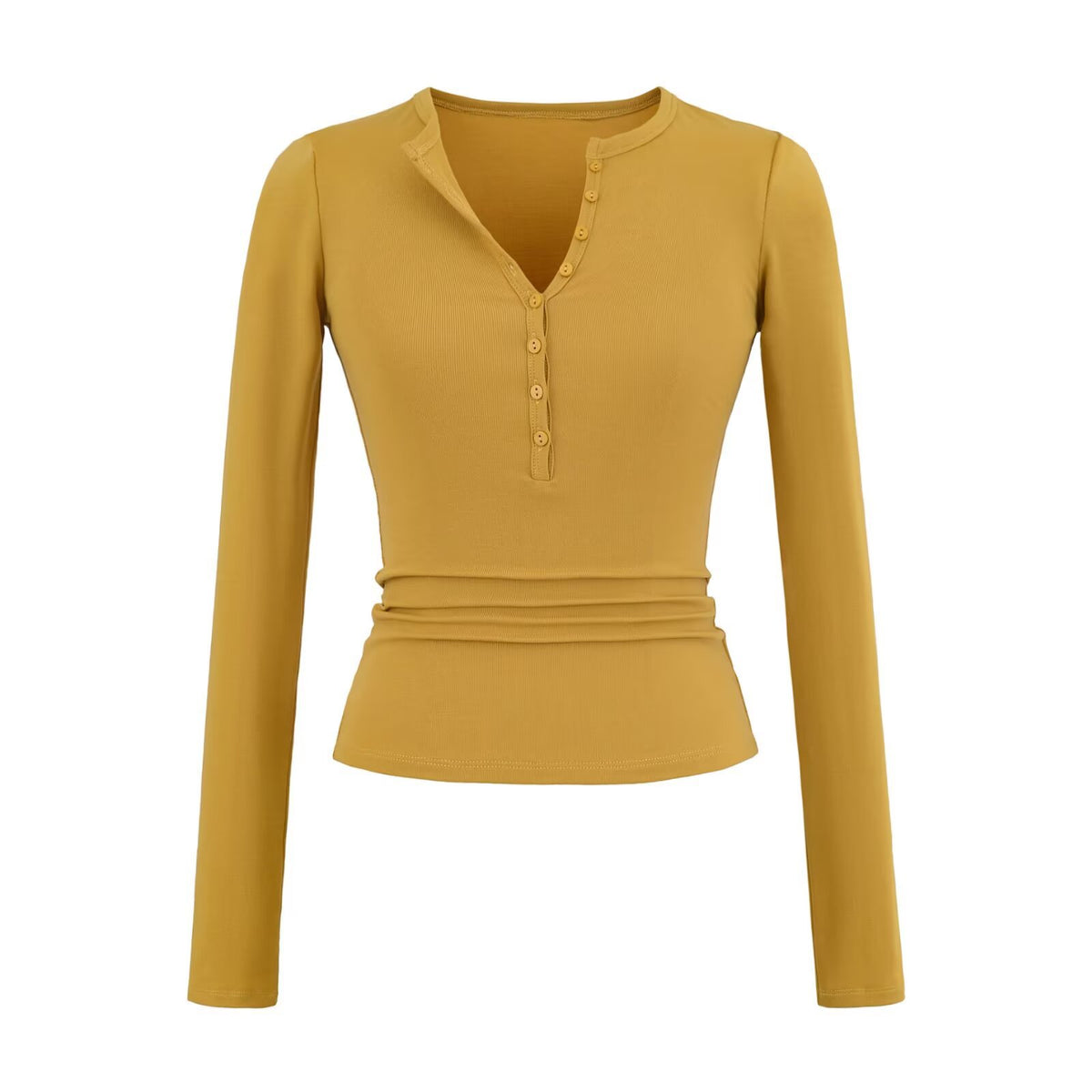 V-Neck Button Long-Sleeved T-Shirt V Collar Slimming Top New
