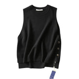 KANING Korean Version Of Loose Collar Round Collar Knitting Vest 2026 Autumn New Sleeveless Folding Sweater Vest Woman