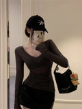 Spice Girls Sexy Slimper V-Neck Knitted T-Shirt Women's New Autumn Sunscreen Shirt Slim Thin Long-Sleeved Top