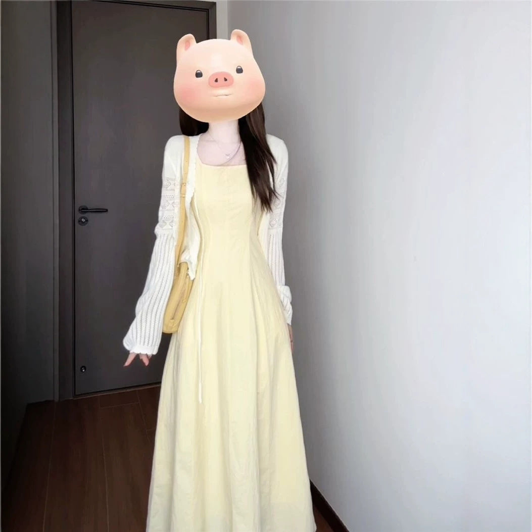 Korean Dopamine Cream Yellow Gentle Temperament Small Dress With Thin Dress With Thin Dress