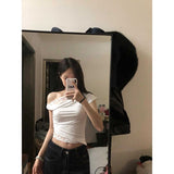 Fashion Sexy Hottie Shoulderless Sleeveless Vest T-Shirt Girl Spring New Thin White Tight Body Clothes