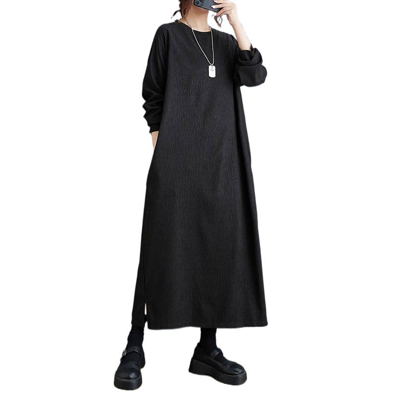 Real Shooting In The Autumn Of 2026 New Simple Dark Texture Languid Leisure Loose Thin Sleeve Dress